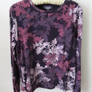 St. John's Bay purple floral scoop neck long sleeve tee *Sz L*